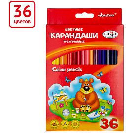 Карандаши цветные Гамма Мультики 36 цветов трехгранные