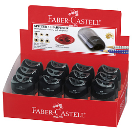 Точилка пластиковая Faber-Castell 2 отверстия, контейнер, черная фото Точилка пластиковая Faber-Castell 2 отверстия, контейнер, черная