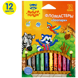 Фломастеры Мульти-Пульти "Зоопарк", 12цв., с печатью, картон фото Фломастеры Мульти-Пульти "Зоопарк", 12цв., с печатью, картон