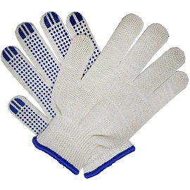 Перчатки рабочие защитные хлопковые/полиэфирные с ПВХ покрытием белые (точка, 6 нитей, 10 класс, XXL размер)