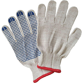 Перчатки рабочие защитные хлопковые/полиэфирные с ПВХ покрытием белые (точка, 6 нитей, 10 класс, XXL размер)