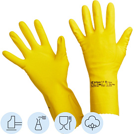 Перчатки латексные Vileda Professional с хлопковым напылением желтые (размер 7, S, 174369)