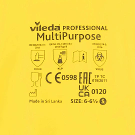 Перчатки латексные Vileda Professional с хлопковым напылением желтые (размер 7, S, 174369)