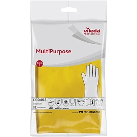 Перчатки латексные Vileda Professional с хлопковым напылением желтые (размер 7, S, 174369)