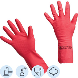 Перчатки латексные Vileda Professional с хлопковым напылением красные (размер 7, S, 174341)