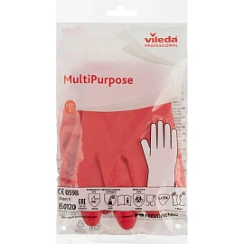 Перчатки латексные Vileda Professional с хлопковым напылением красные (размер 7, S, 174341)