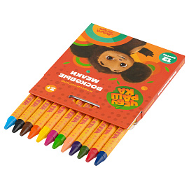 Мелки восковые Мульти-Пульти "Чебурашка", 12цв., круглые, картон, европодвес