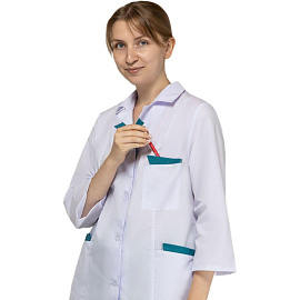 Костюм медицинский женский м01-КБР белый/бирюзовый (размер 44-46, рост 158-164)