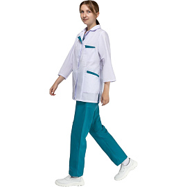 Костюм медицинский женский м01-КБР белый/бирюзовый (размер 56-58, рост 158-164)