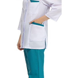 Костюм медицинский женский м01-КБР белый/бирюзовый (размер 60-62, рост 158-164)