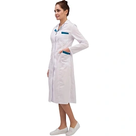 Халат медицинский женский м01-ХЛ белый/бирюзовый (размер 56-58, рост 158-164)