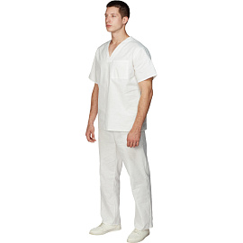 Костюм пекаря у05-КБР (КР) белый бязь с коротким рукавом и карманом (142 г/кв.м, размер 44-46, рост 170-176)