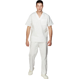 Костюм пекаря у05-КБР (КР) белый бязь с коротким рукавом и карманом (142 г/кв.м, размер 44-46, рост 170-176)