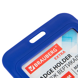 Бейдж вертикальный (85х54 мм), синий, МАТОВАЯ ПОВЕРХНОСТЬ, BRAUBERG EXTRA, 238814