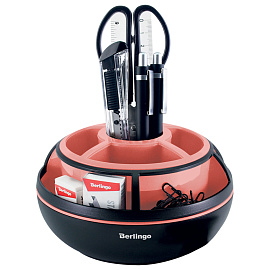 Настольный органайзер Berlingo "Instinct", 9 предметов, вращающийся, черный/фламинго