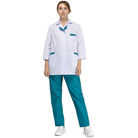 Костюм медицинский женский м01-КБР белый/бирюзовый (размер 52-54, рост 170-176)