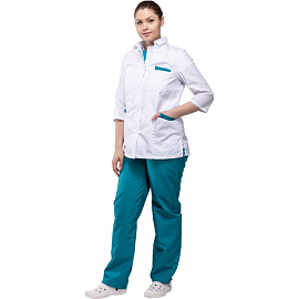 Костюм медицинский женский м01-КБР белый/бирюзовый (размер 56-58, рост 170-176)