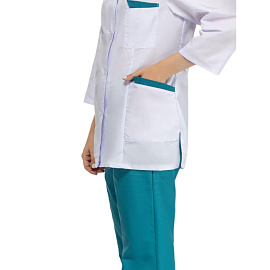 Костюм медицинский женский м01-КБР белый/бирюзовый (размер 56-58, рост 170-176)