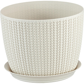 Кашпо с поддоном М-пластика Вязание 2.8 л бежевый (14.5x18 см)