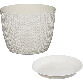 Кашпо с поддоном М-пластика Вязание 2.8 л бежевый (14.5x18 см)