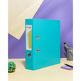Папка-регистратор Комус Экономи 75 мм бирюзовая бумвинил/бумага с защитным уголком