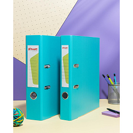 Папка-регистратор Комус Экономи 75 мм бирюзовая бумвинил/бумага с защитным уголком
