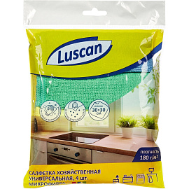 Салфетки хозяйственные Luscan микрофибра 30x30 см 180 г/кв.м (4 штуки в упаковке)
