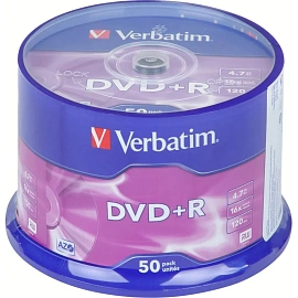 Диск DVD+R Verbatim 4.7 ГБ 16x cake box 43550 (50 штук в упаковке)