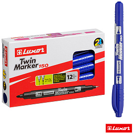 Маркер перманентный двухсторонний Luxor "150" синий, пулевидный, 0,7/1мм