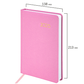 Ежедневник датированный 2026, А5, 138x213 мм, BRAUBERG "Select", балакрон, розовый, 117089