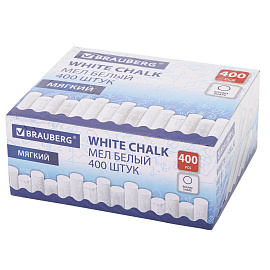 Мел белый круглый мягкий, 400 штук, BRAUBERG, картонная упаковка, 272770