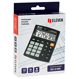 Калькулятор настольный Eleven SDC-810NR, 10 разрядов, двойное питание, 127*105*21мм, черный