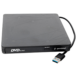 Внешний оптический привод CD/DVD GEMBIRD USB 3.0, пластик, черный, DVD-USB-03