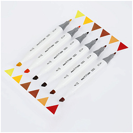 Набор двусторонних маркеров для скетчинга MESHU 06цв., осенние цвета, корпус трехгранный, пулевид./клиновид.наконечники, ПВХ-бокс