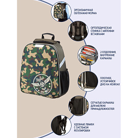 Ранец Комус Класс (№1 School) Basic Military анатомический зеленый светится в темноте с двумя отделениями