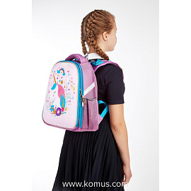 Ранец Комус Класс (№1 School) Basic Единорог анатомический розовый экокожа с двумя отделениями