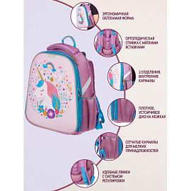 Ранец Комус Класс (№1 School) Basic Единорог анатомический розовый экокожа с двумя отделениями