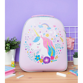 Ранец Комус Класс (№1 School) Basic Единорог анатомический розовый экокожа с двумя отделениями