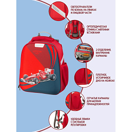 Ранец Комус Класс (№1 School) Basic Be First анатомический красный с двумя отделениями