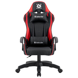 Кресло компьютерное DEFENDER "Kraken", 2 подушки, ткань, черное/красное, 64677