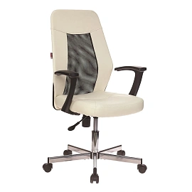 Кресло офисное Easy Chair 225 DSL PTW бежевое/чёрное (экокожа/сетка, металл хромированный)