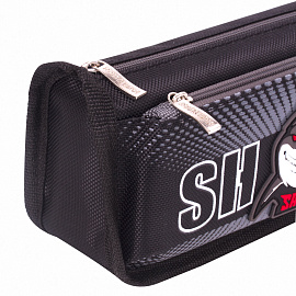 Пенал мягкий ЮНЛАНДИЯ, 2 отделения, полиэстер, "Shark", черный, 21х6х9 см, 270271