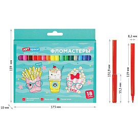Фломастеры ArtSpace "Кот-сластена", 18цв., смываемые, картон, европодвес фото Фломастеры ArtSpace "Кот-сластена", 18цв., смываемые, картон, европодвес
