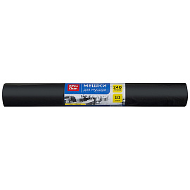 Мешки для мусора 240л OfficeClean ПВД, 88*135см, 31мкм, 10шт., черные, в рулоне