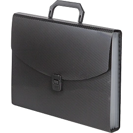 Папка-портфель пластиковая Комус A4 черная (34х4х24 см, 6 отделений)