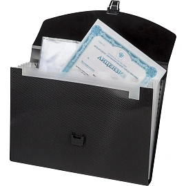 Папка-портфель пластиковая Комус A4 черная (34х4х24 см, 6 отделений)