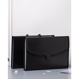 Папка-портфель пластиковая Комус A4 черная (34х4х24 см, 6 отделений)