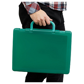 Портфель-кейс 1 отделение СТАММ, А4, 275*375*57мм, на защелках, тонированный зеленый