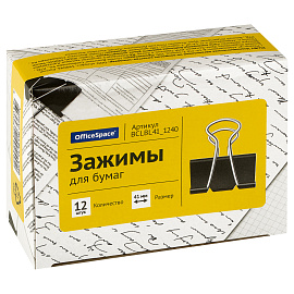 Зажимы для бумаг 41мм, OfficeSpace, 12шт., черные, картонная коробка