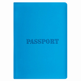 Обложка для паспорта, мягкий полиуретан, "PASSPORT", голубая, STAFF, 238405